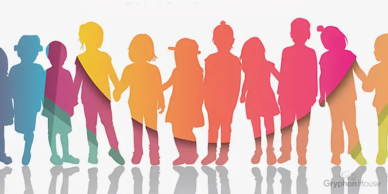 Silhouettes of children with a multi color overlay